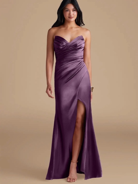 Azazie Dresses & Skirts - Azazie Yola - Plum Sheath Strapless Metallic Satin Dress